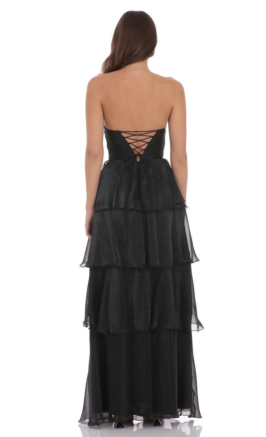 Lucy In The Sky Corset Ruffle Strapless Maxi Dress in Black