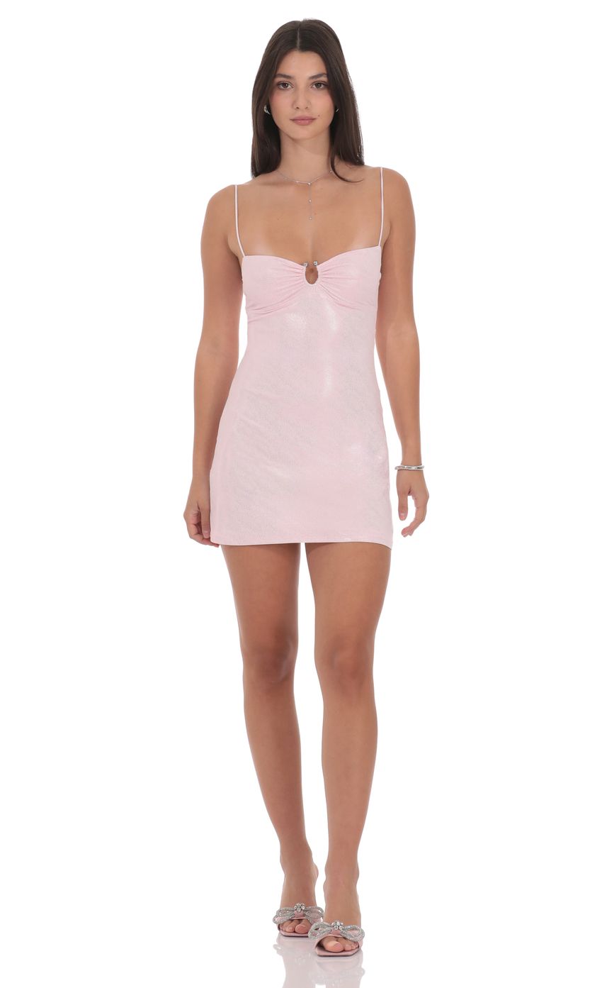 Lucy In The Sky Foil Embellished Dress in Baby Pink