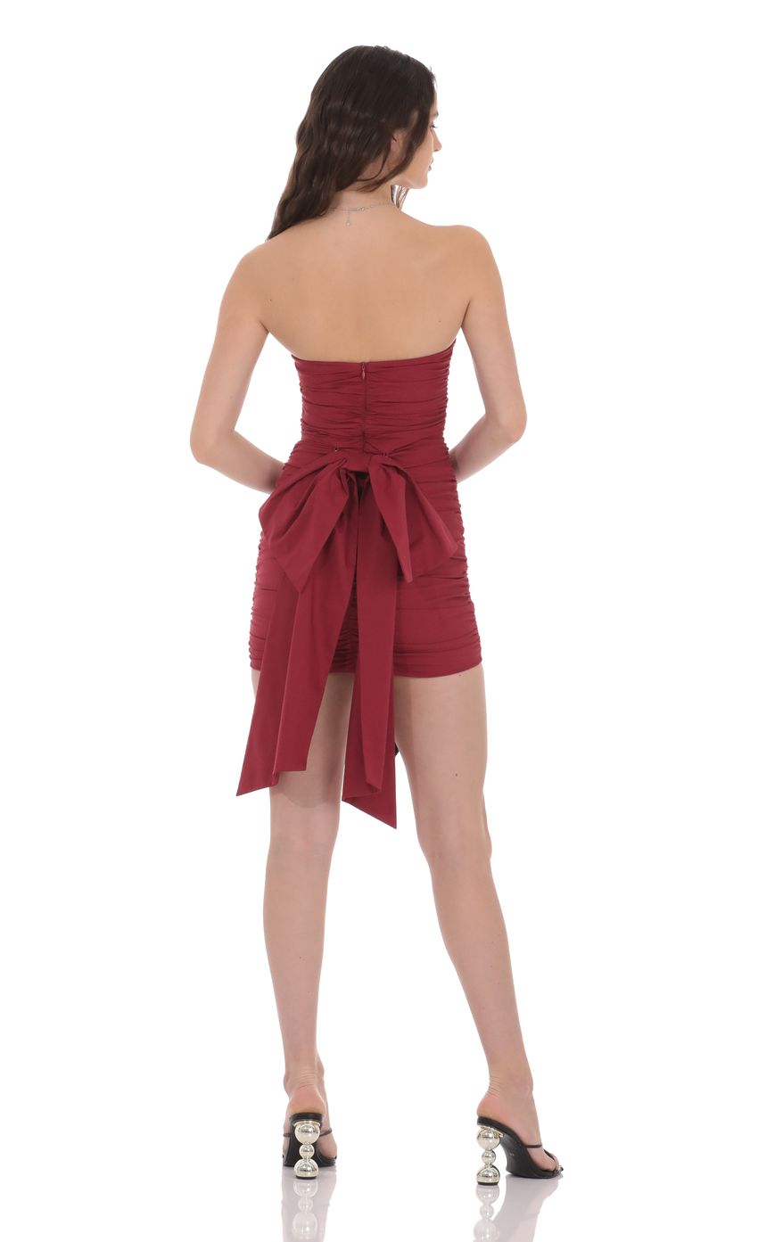 Lucy In The Sky Attachable Bow Strapless Dress in Red