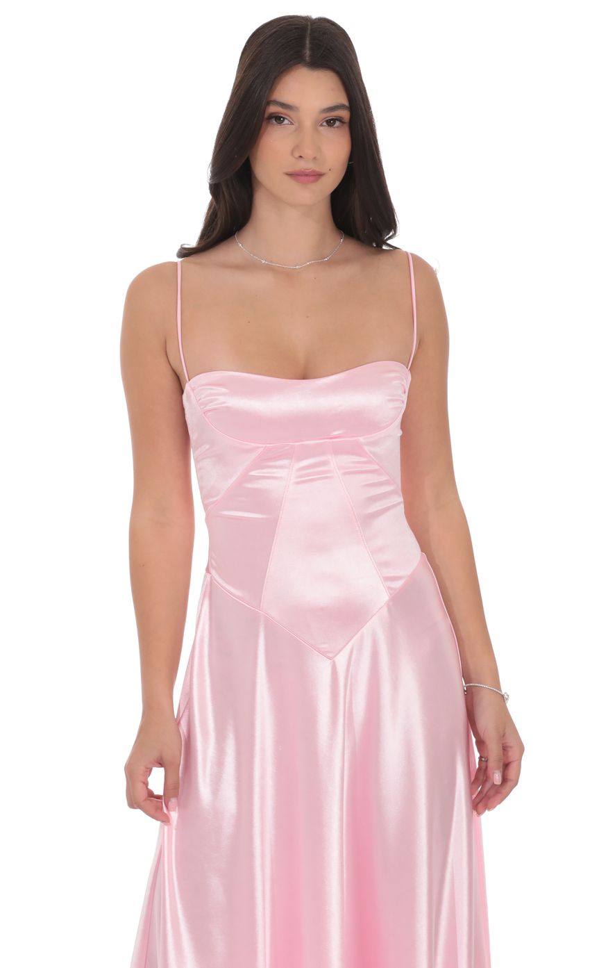 Lucy In The Sky Satin Square Neck Maxi Dress in Pink