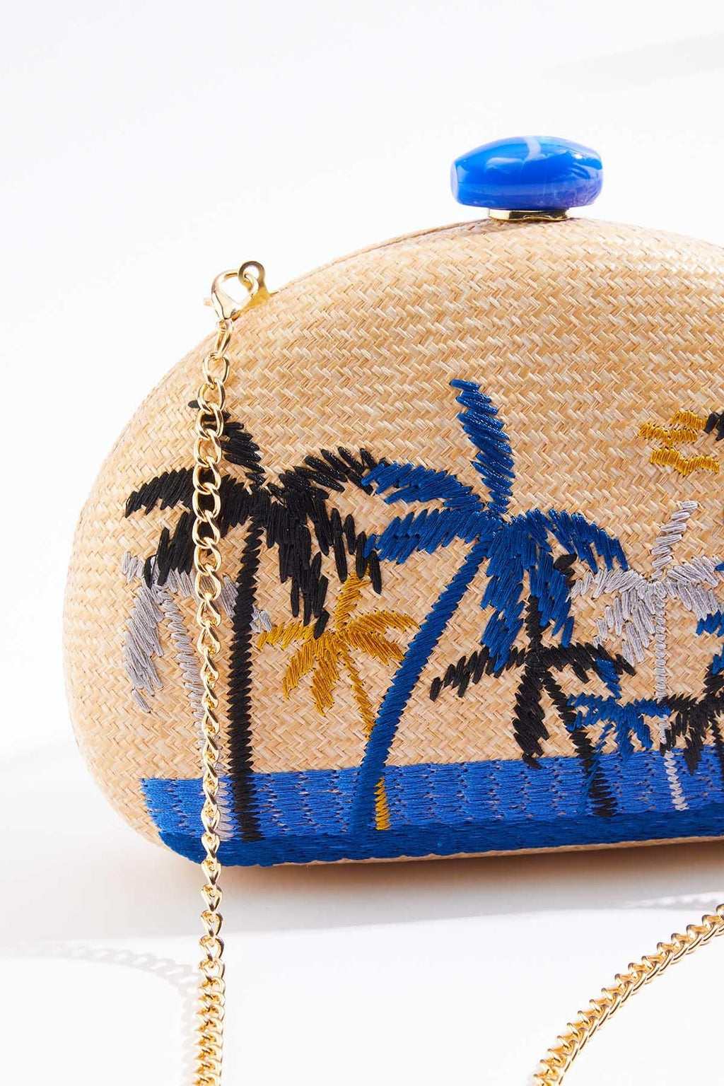 Cato Fashions Tropical Palm Embroidered Raffia Clutch