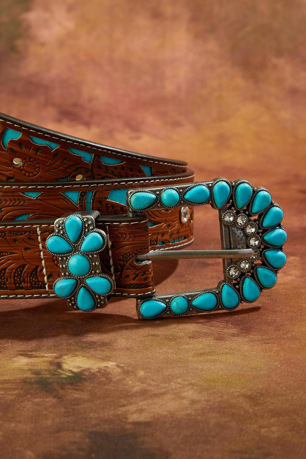 Cato Fashions Plus Size Western Turquoise Laser Cut Faux Leather Belt