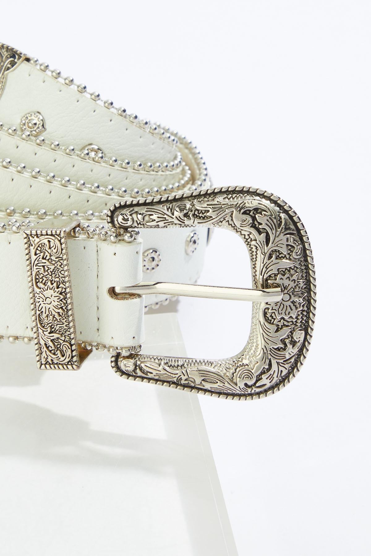 Cato Fashions Plus Size Faux Leather Ball Chain Trim Belt