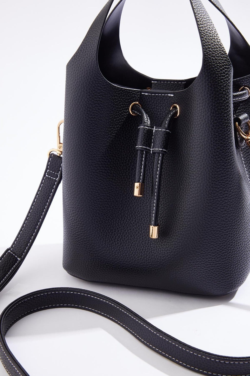 Cato Fashions Black Faux Leather Cinched Bucket Crossbody