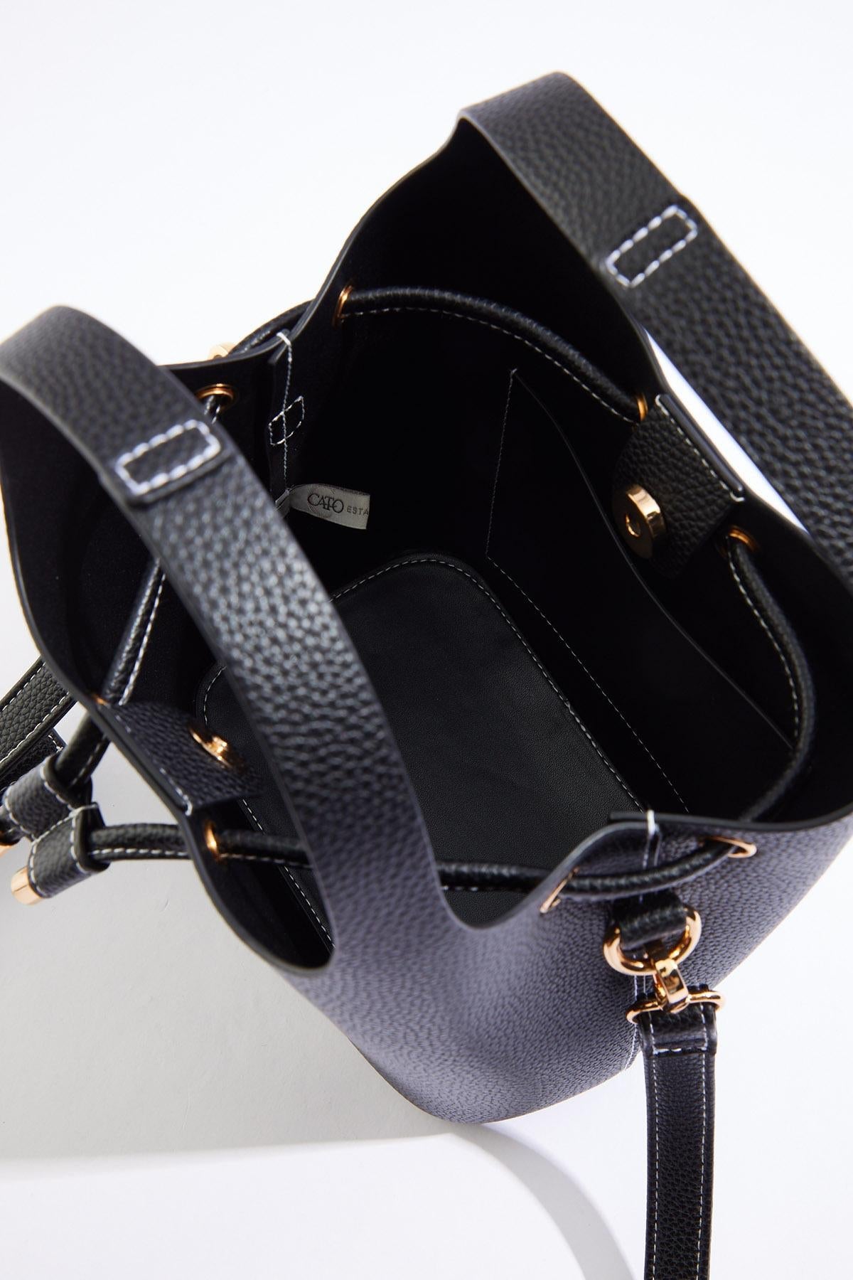 Cato Fashions Black Faux Leather Cinched Bucket Crossbody