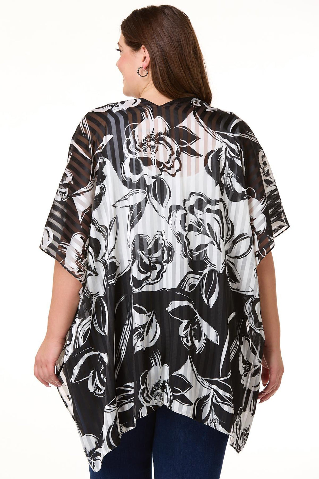 Cato Fashions Floral Shadow Stripe Kimono