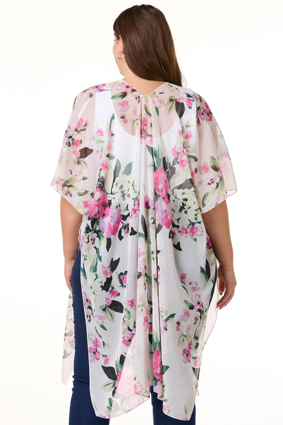 Cato Fashions Floral Lurex Stripe Kimono