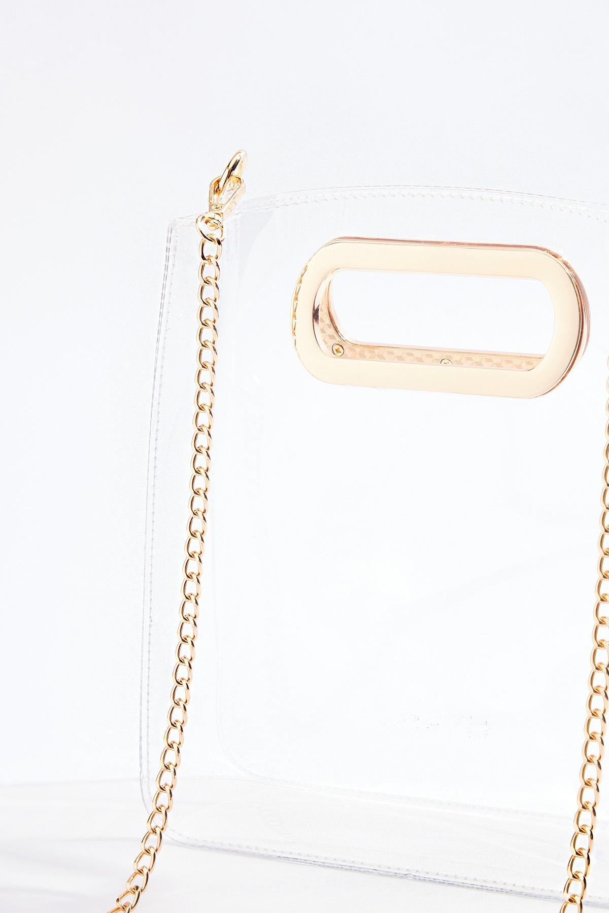 Cato Fashions Clear Gold Trim Handle Crossbody