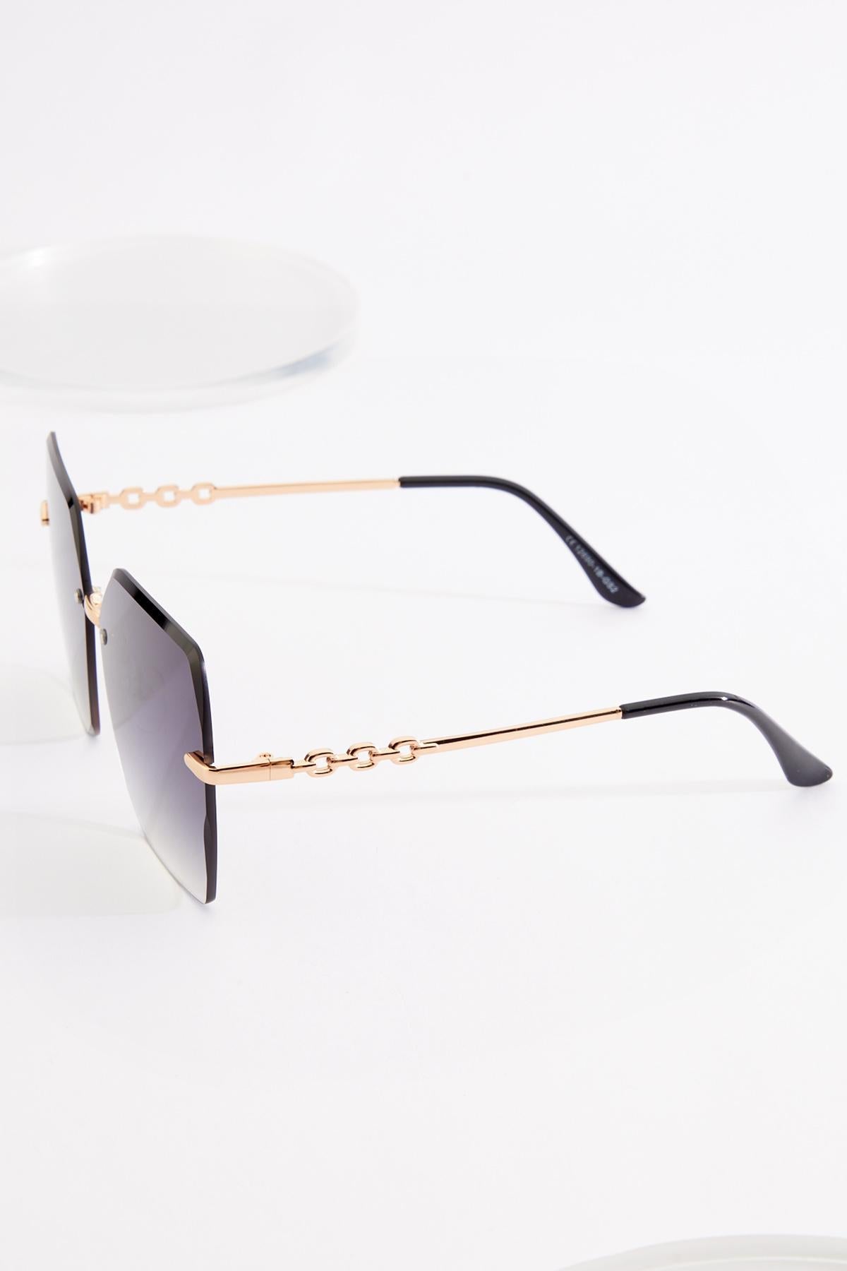 Cato Fashions Oversized Rimless Black Chain Arm Sunglasses
