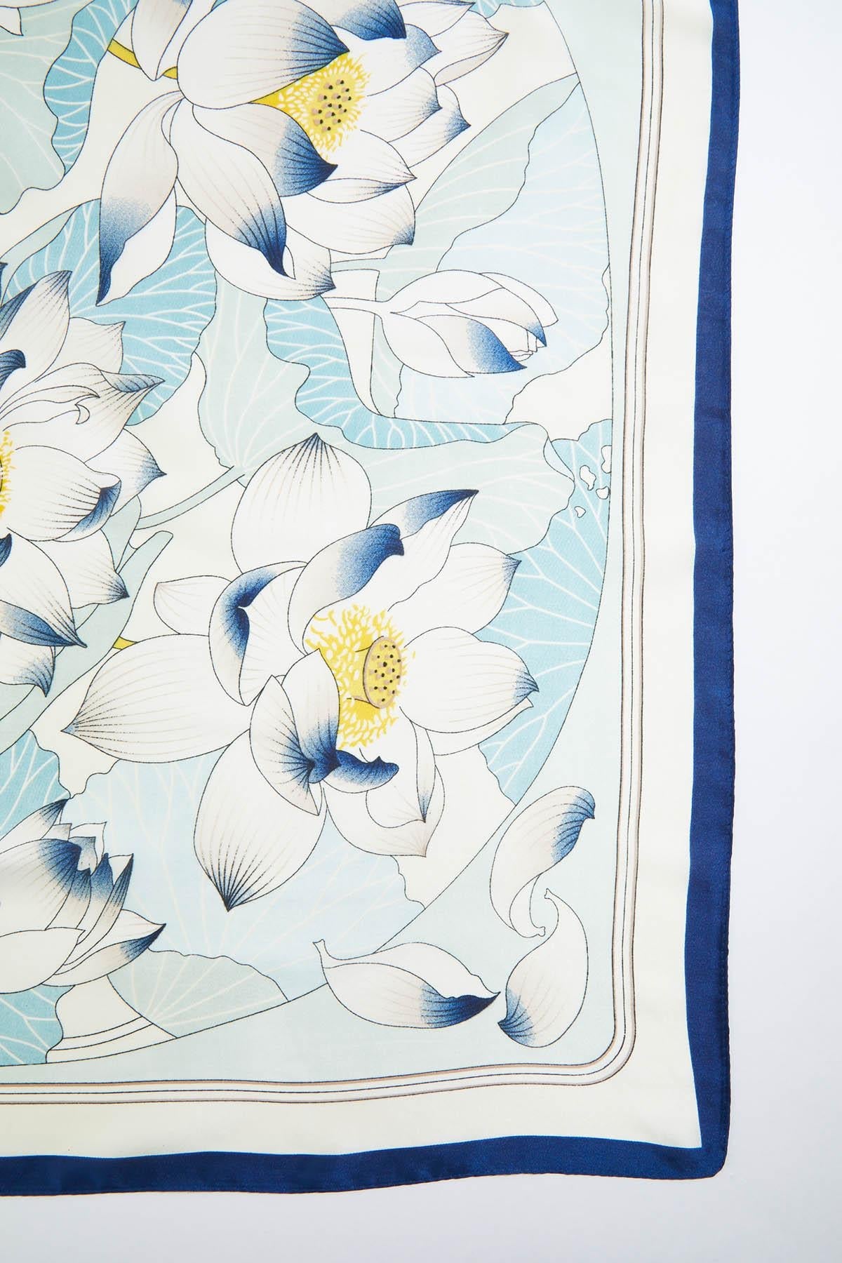 Cato Fashions Blue Floral Print Silky Satin Scarf