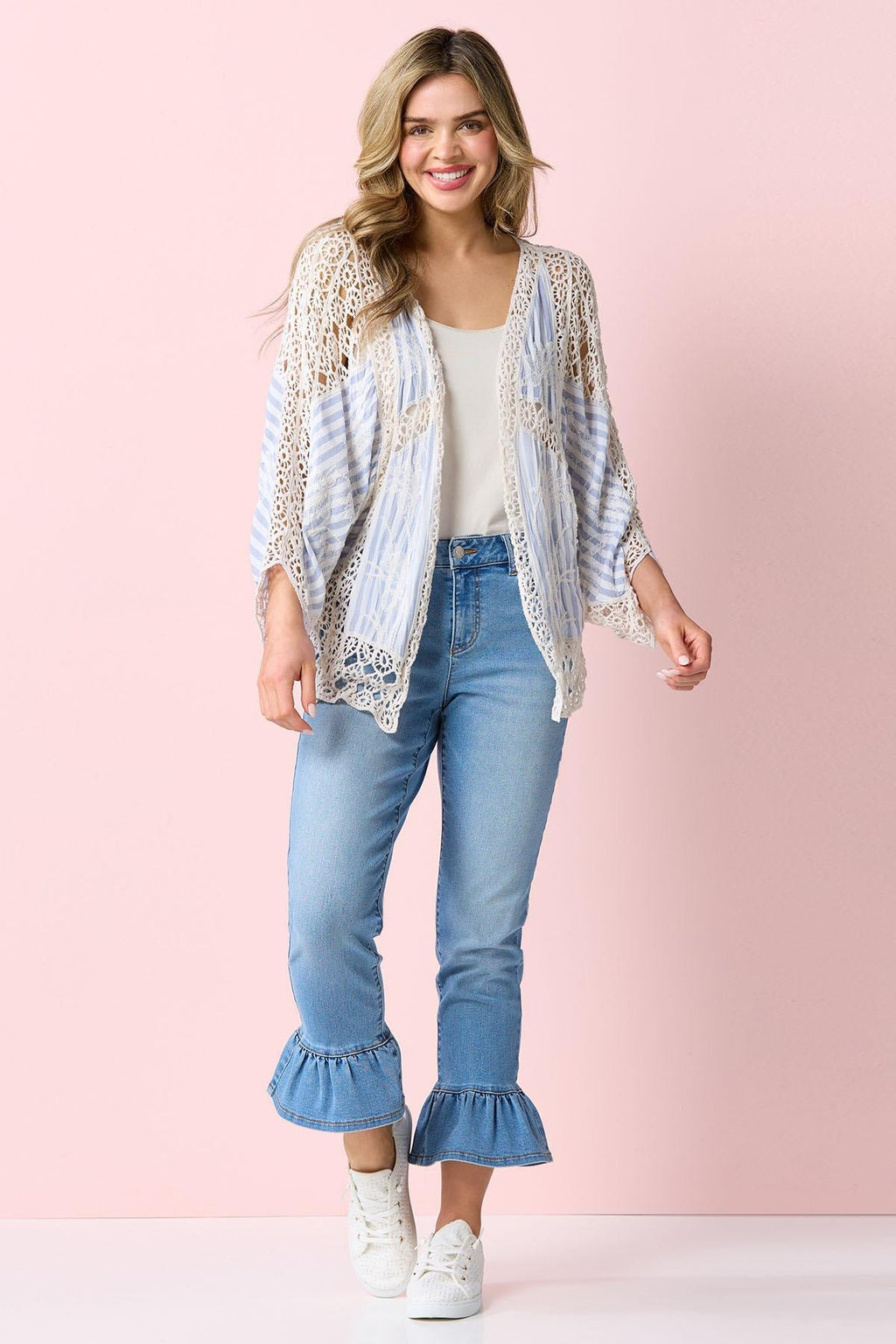 Cato Fashions Stripe Crochet Kimono