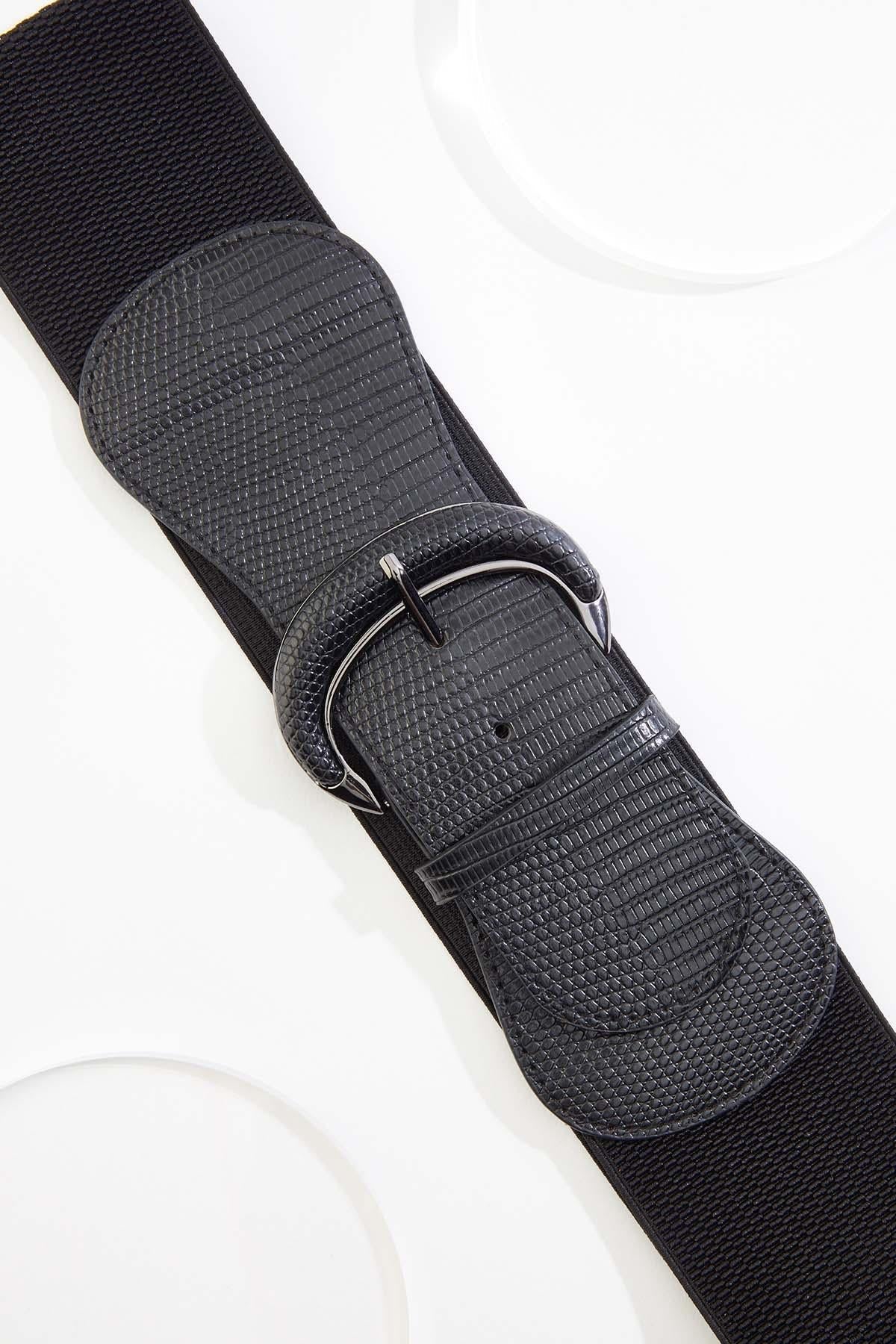 Cato Fashions Textured Faux Leather Wide Stretch Belt