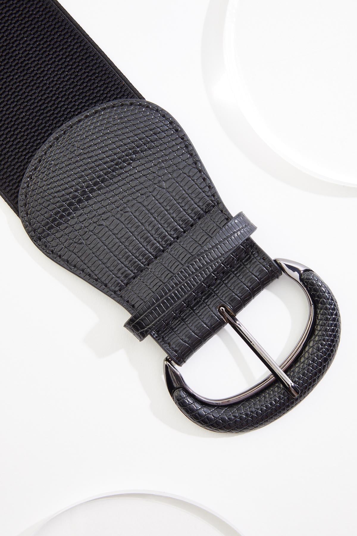 Cato Fashions Textured Faux Leather Wide Stretch Belt