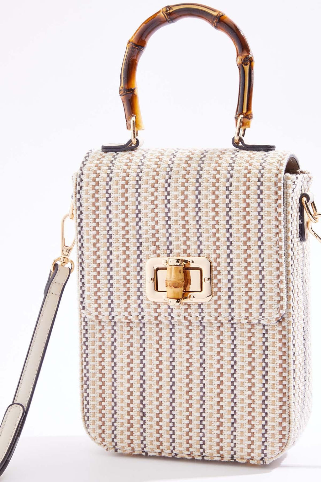 Cato Fashions Bamboo Handle Raffia Cellphone Crossbody