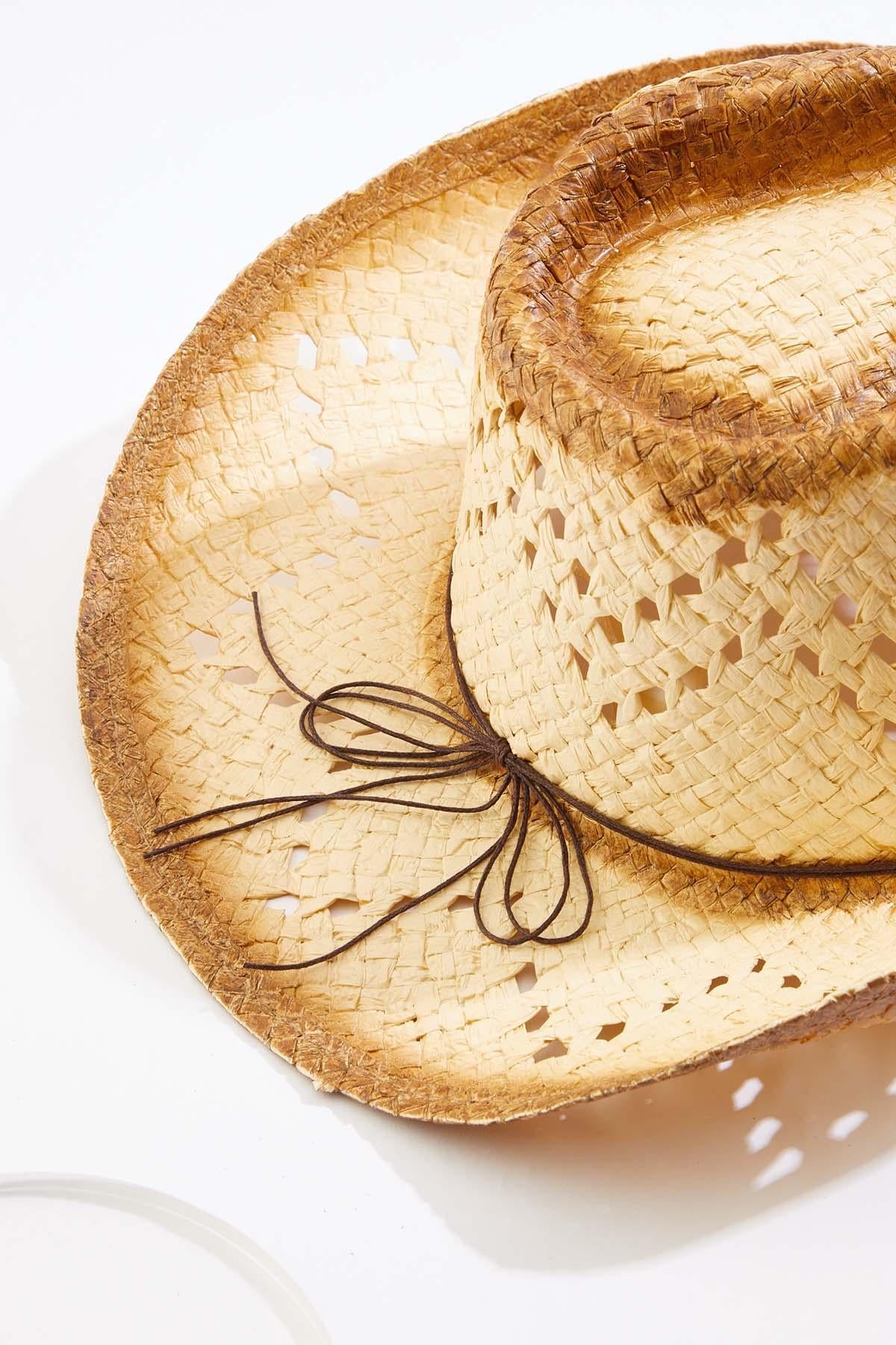 Cato Fashions Beaded Trim Burnished Straw Cowboy Hat