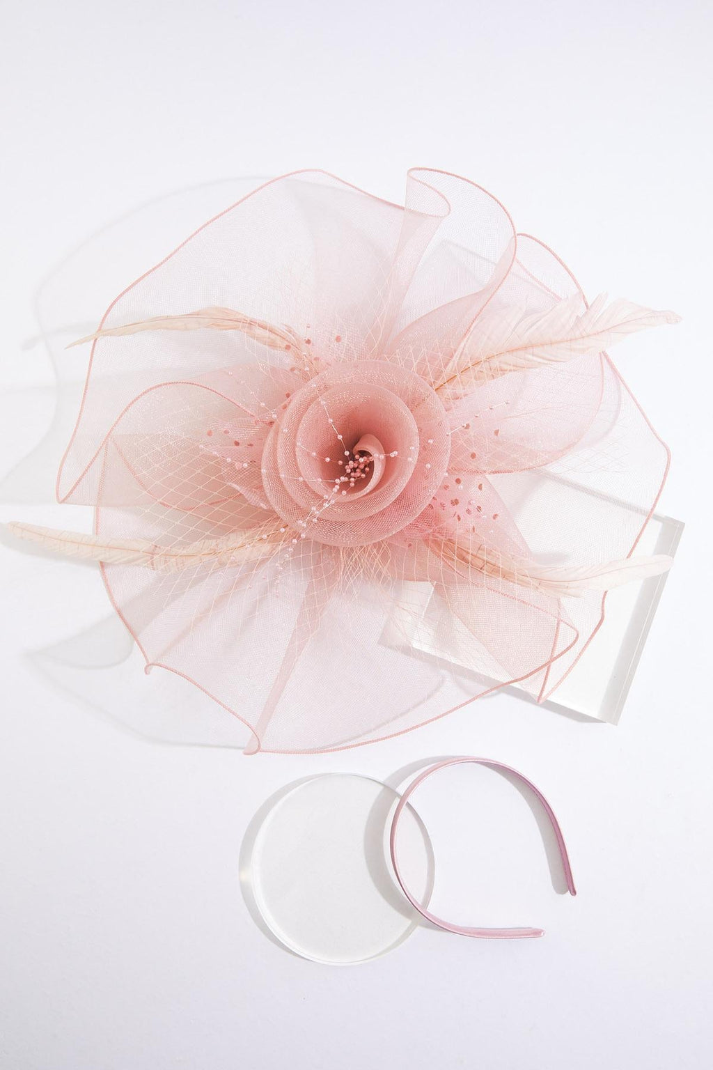 Cato Fashions Oversized Pink Pearl Rose Feather Fascinator