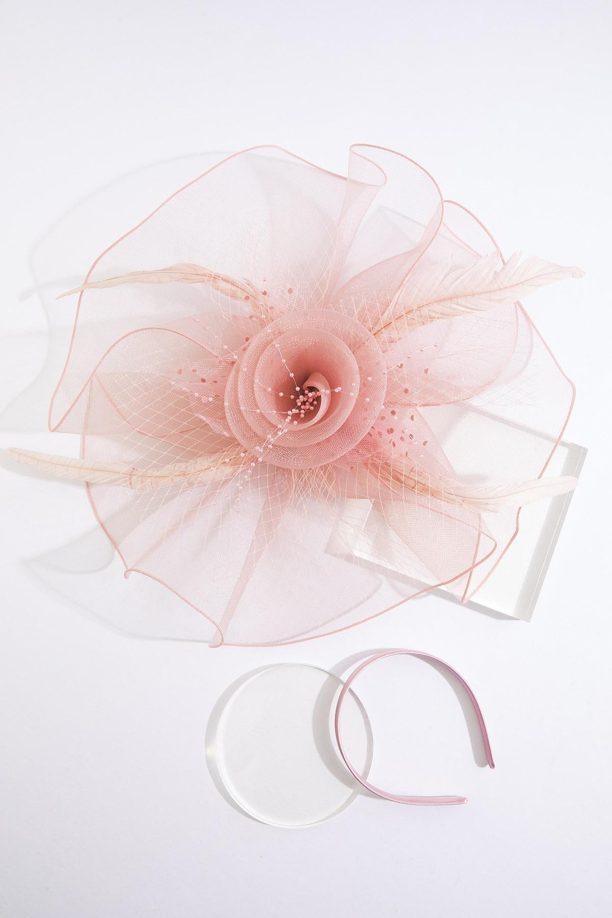 Cato Fashions Oversized Pink Pearl Rose Feather Fascinator
