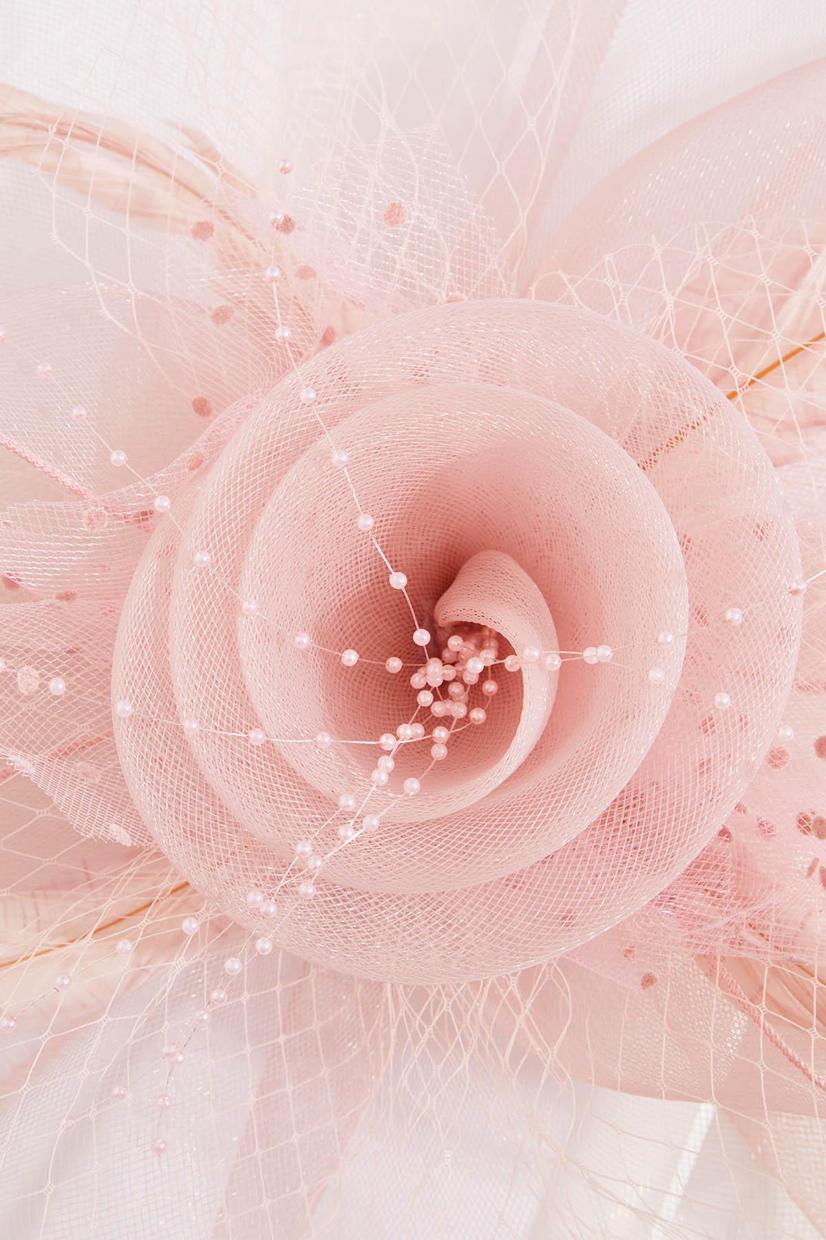 Cato Fashions Oversized Pink Pearl Rose Feather Fascinator