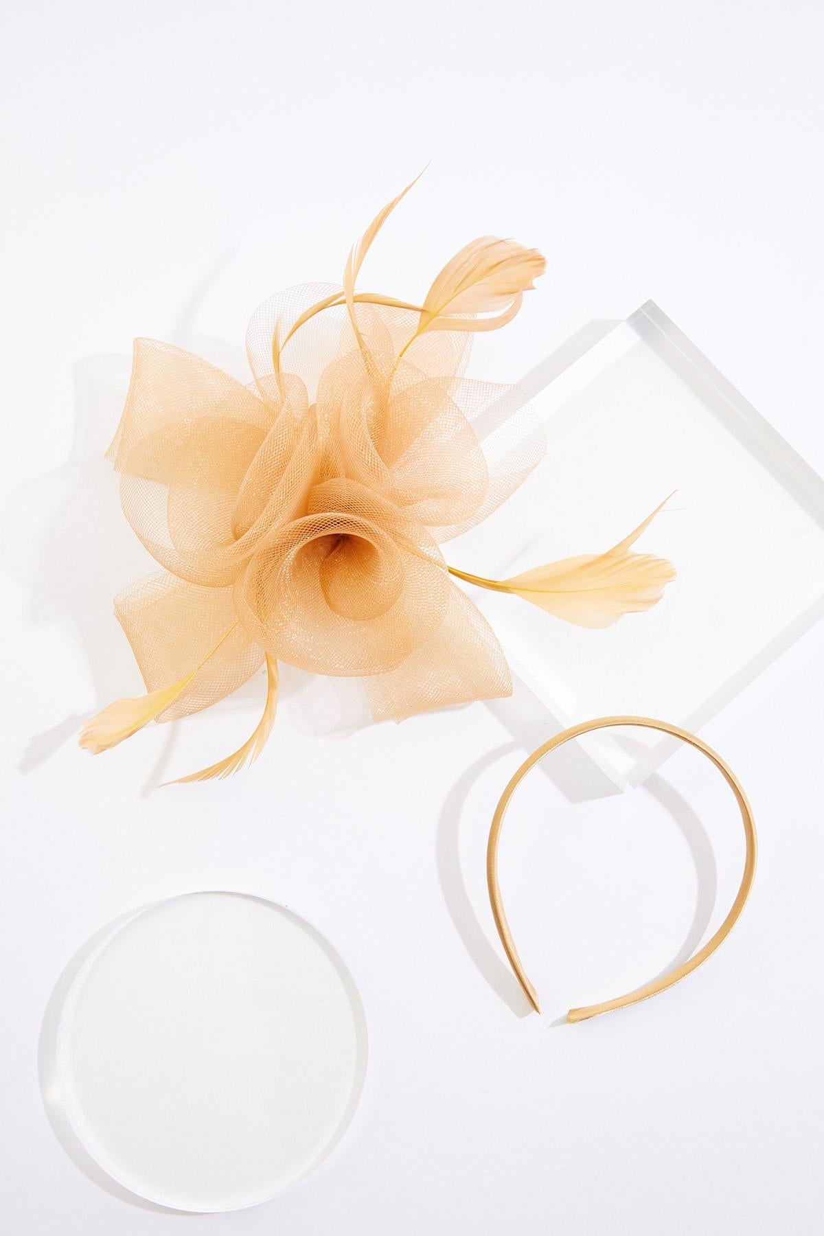 Cato Fashions Tan Rosette Feather Fascinator