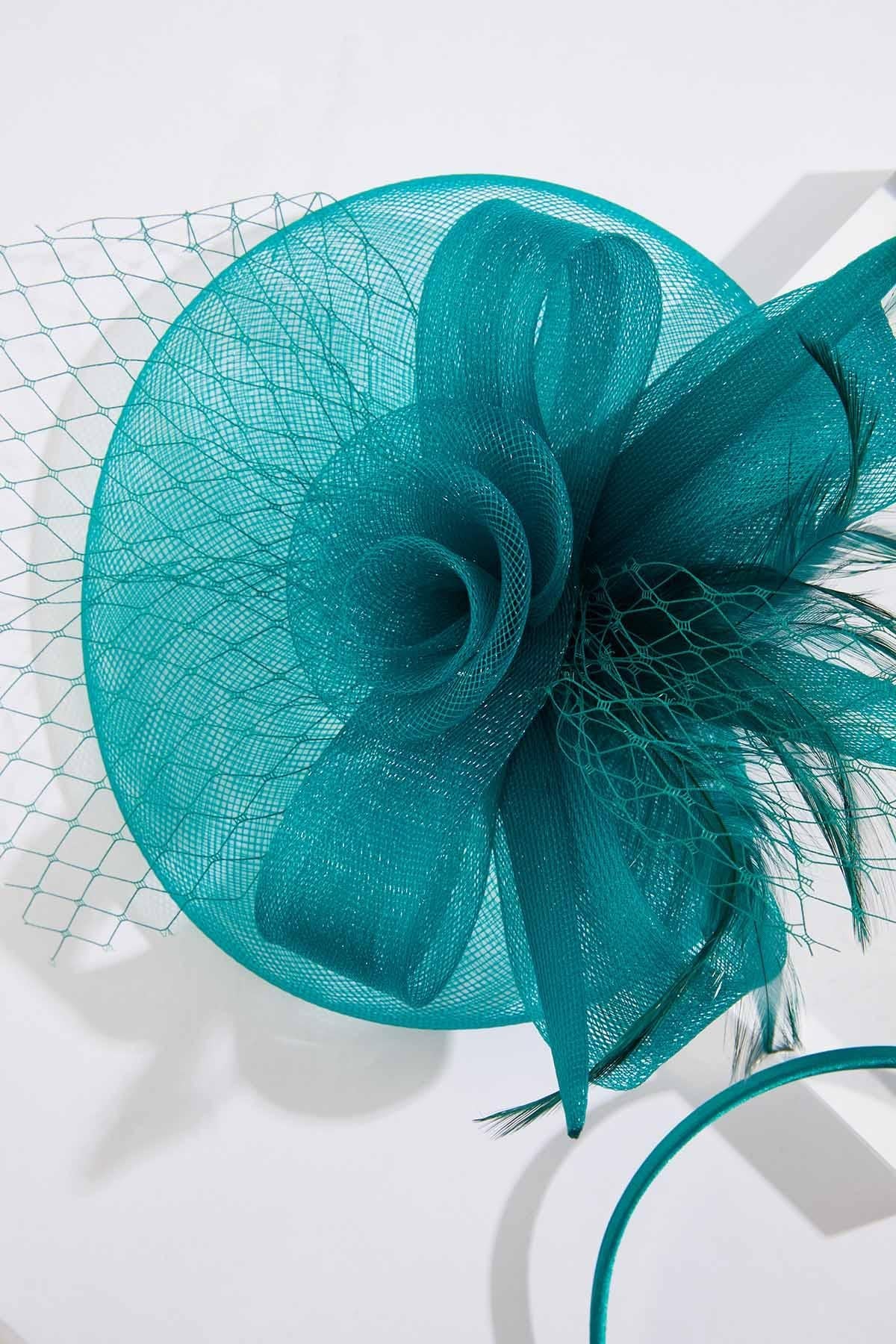 Cato Fashions Green Rosette Mesh Veil Fascinator