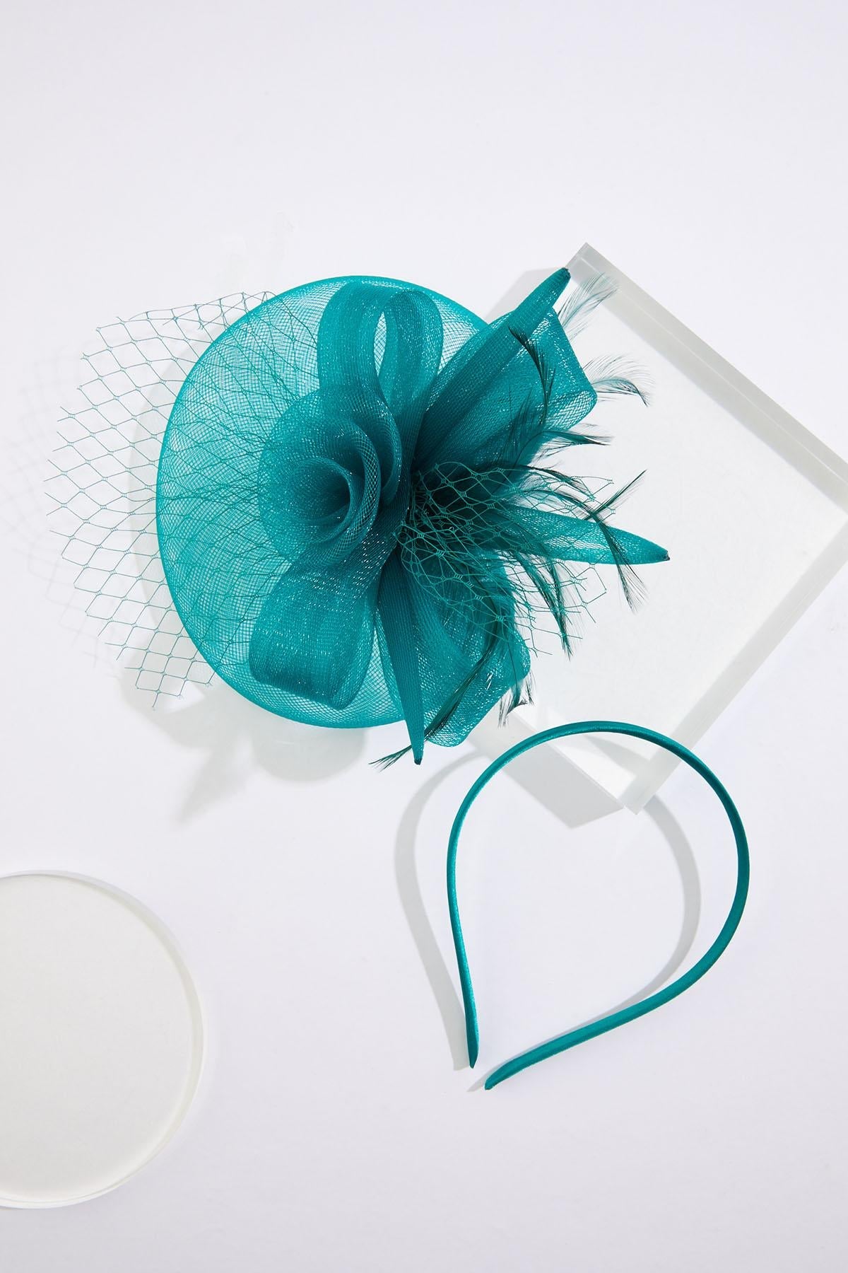 Cato Fashions Green Rosette Mesh Veil Fascinator