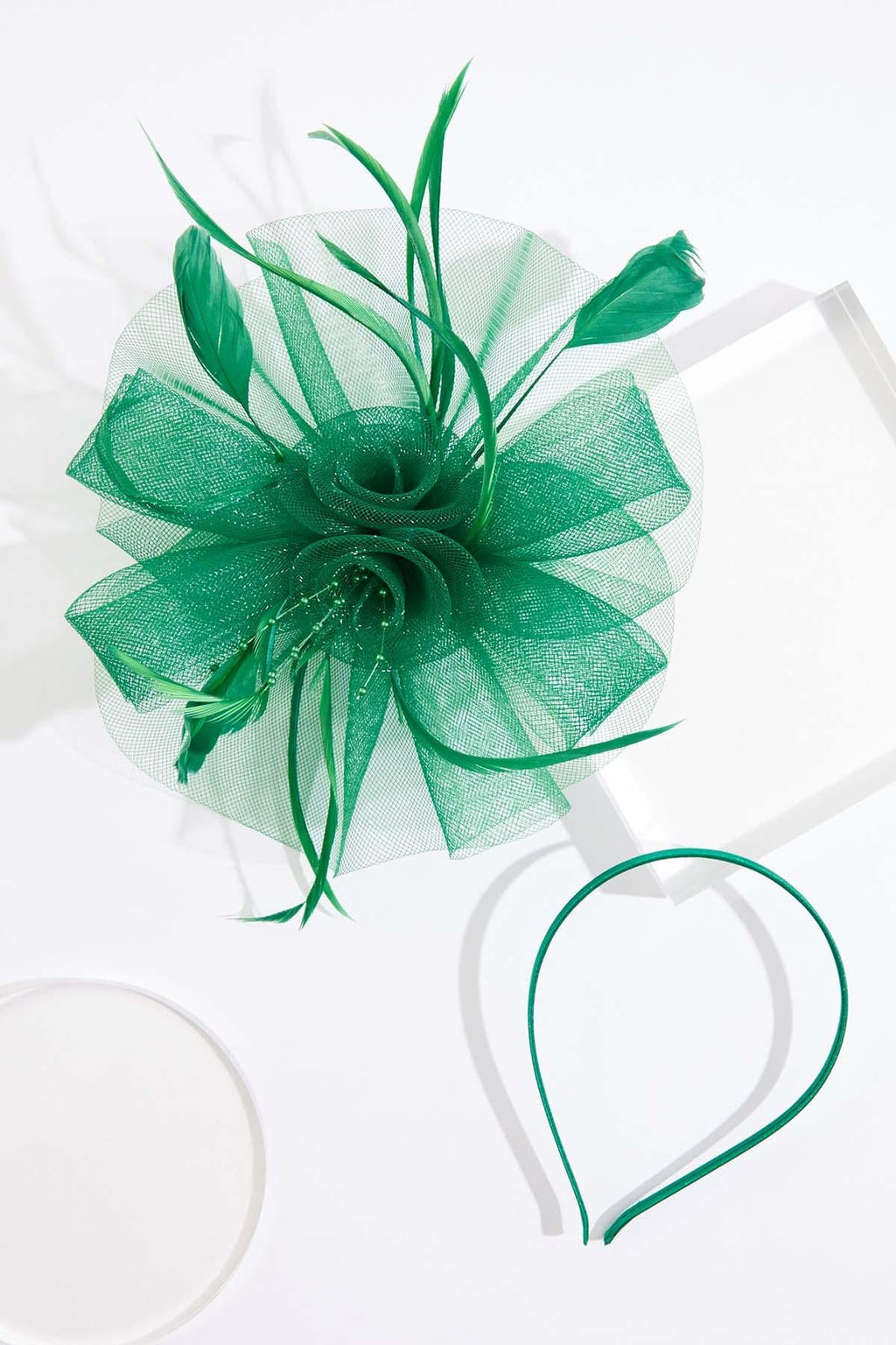 Cato Fashions Green Feather Beaded Rosette Fascinator