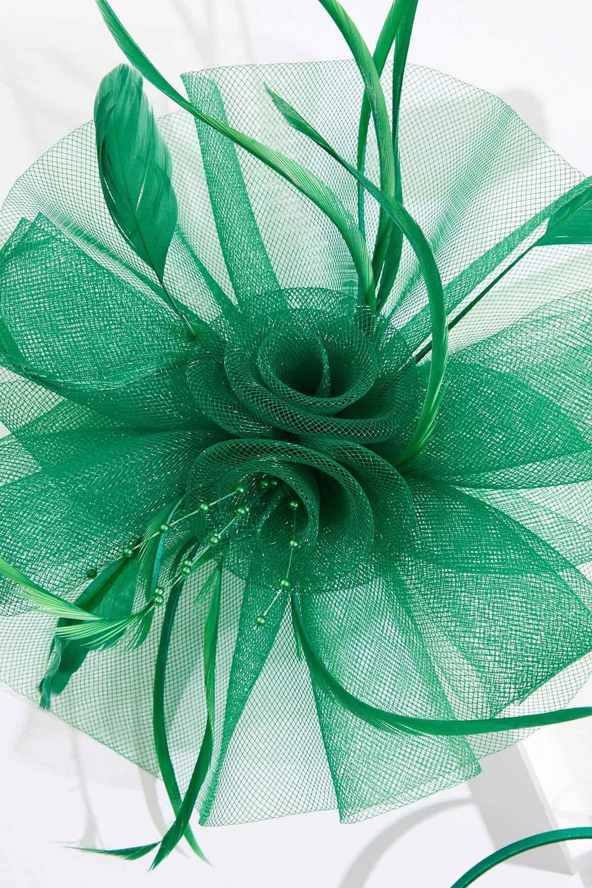 Cato Fashions Green Feather Beaded Rosette Fascinator