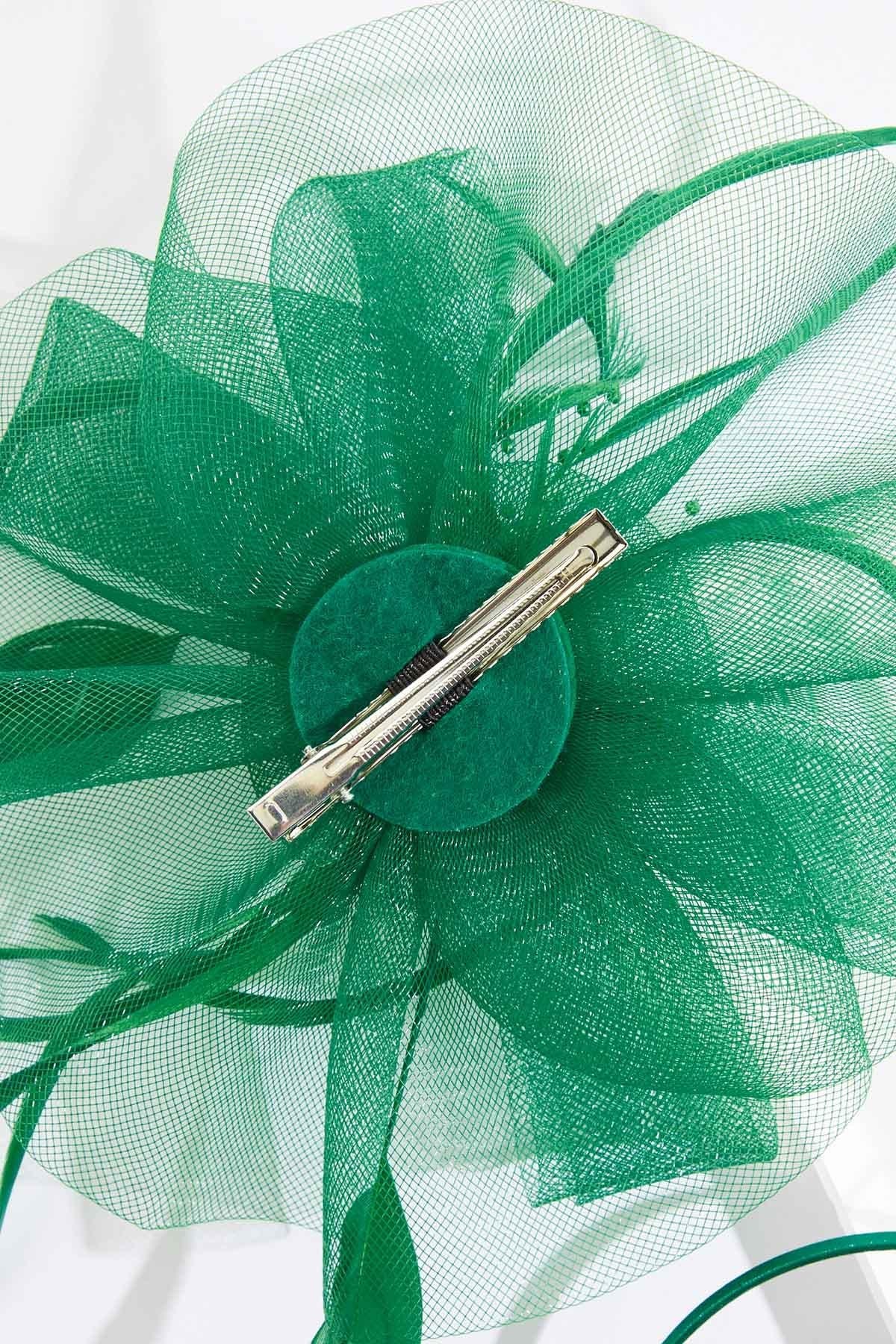 Cato Fashions Green Feather Beaded Rosette Fascinator