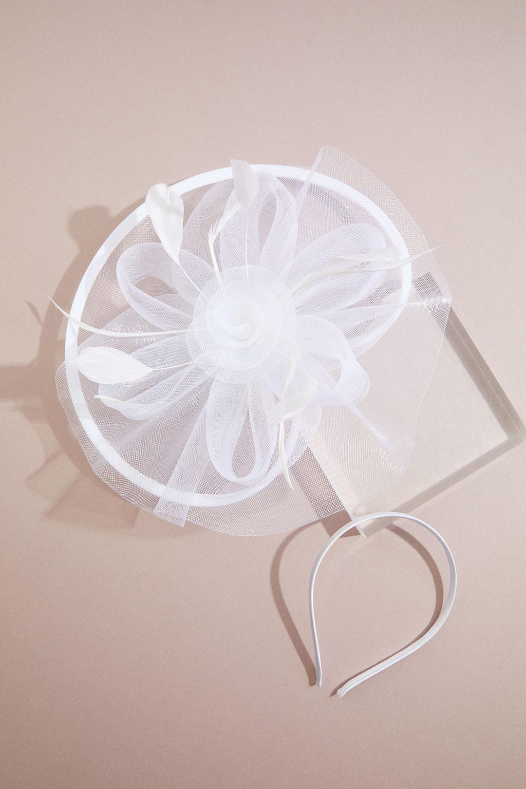 Cato Fashions White Feather Rose Mesh Veil Fascinator