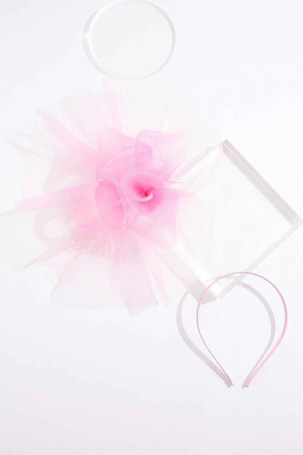 Cato Fashions Pink Rosette Mesh Veil Fascinator