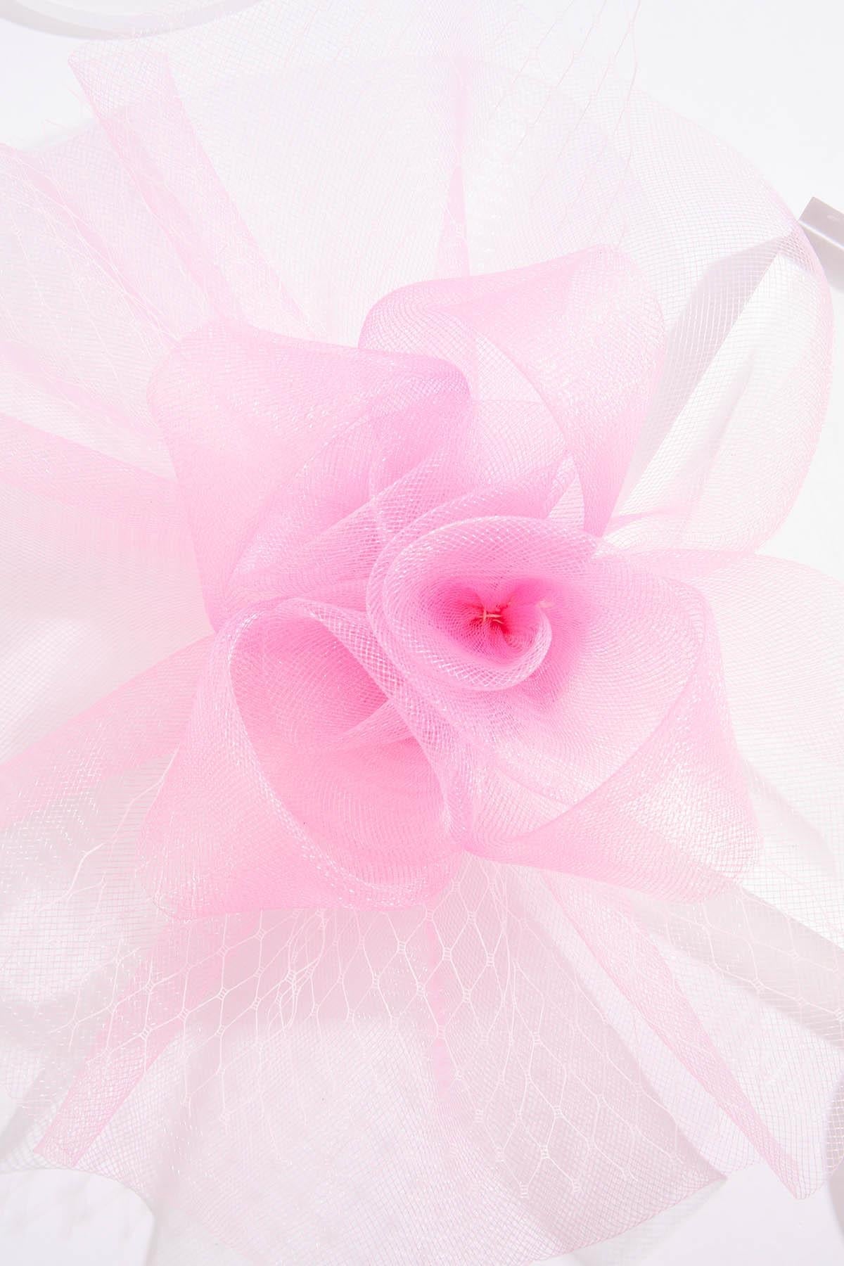 Cato Fashions Pink Rosette Mesh Veil Fascinator