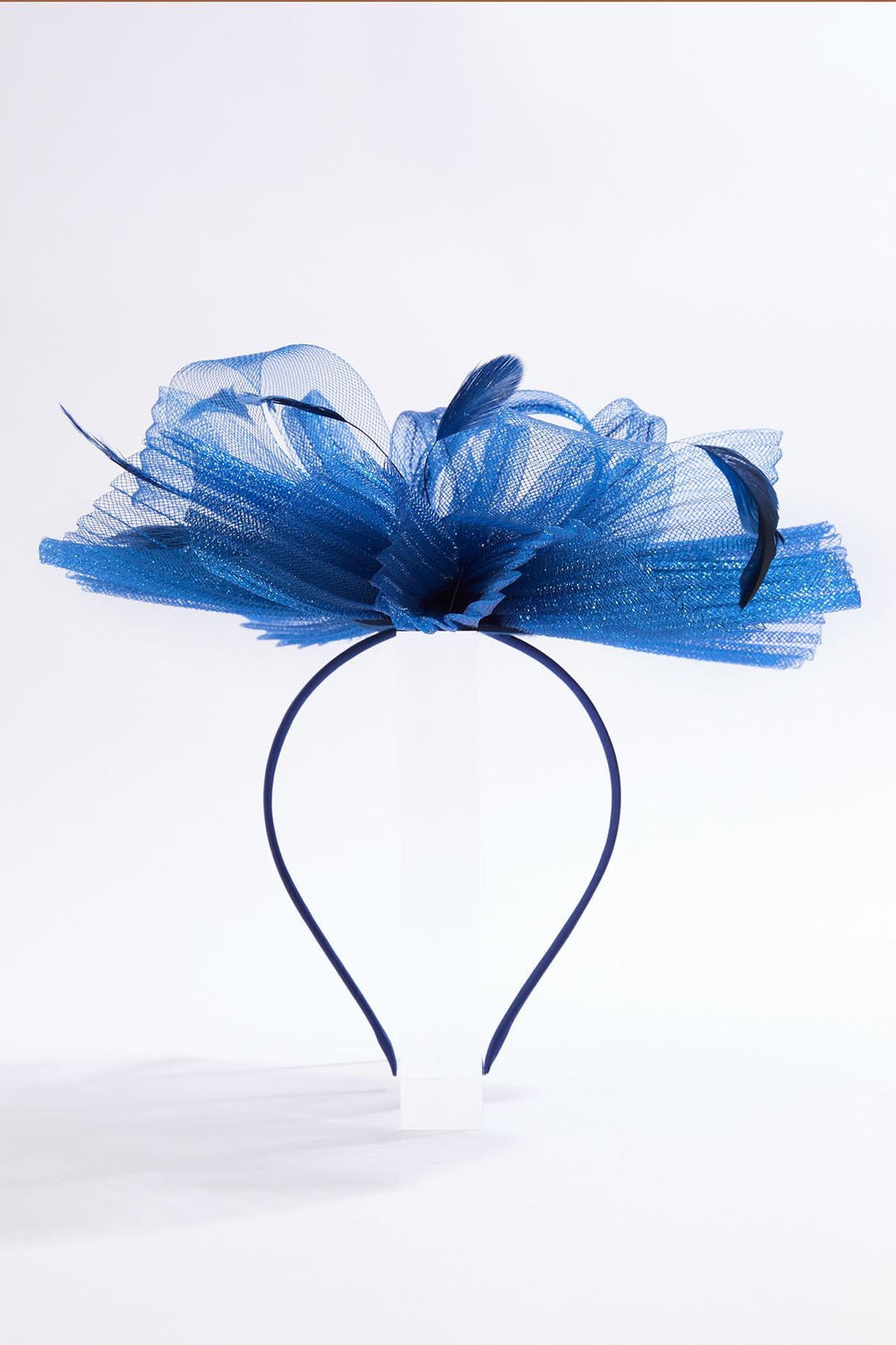 Cato Fashions Navy Pleated Feather Bow Fascinator