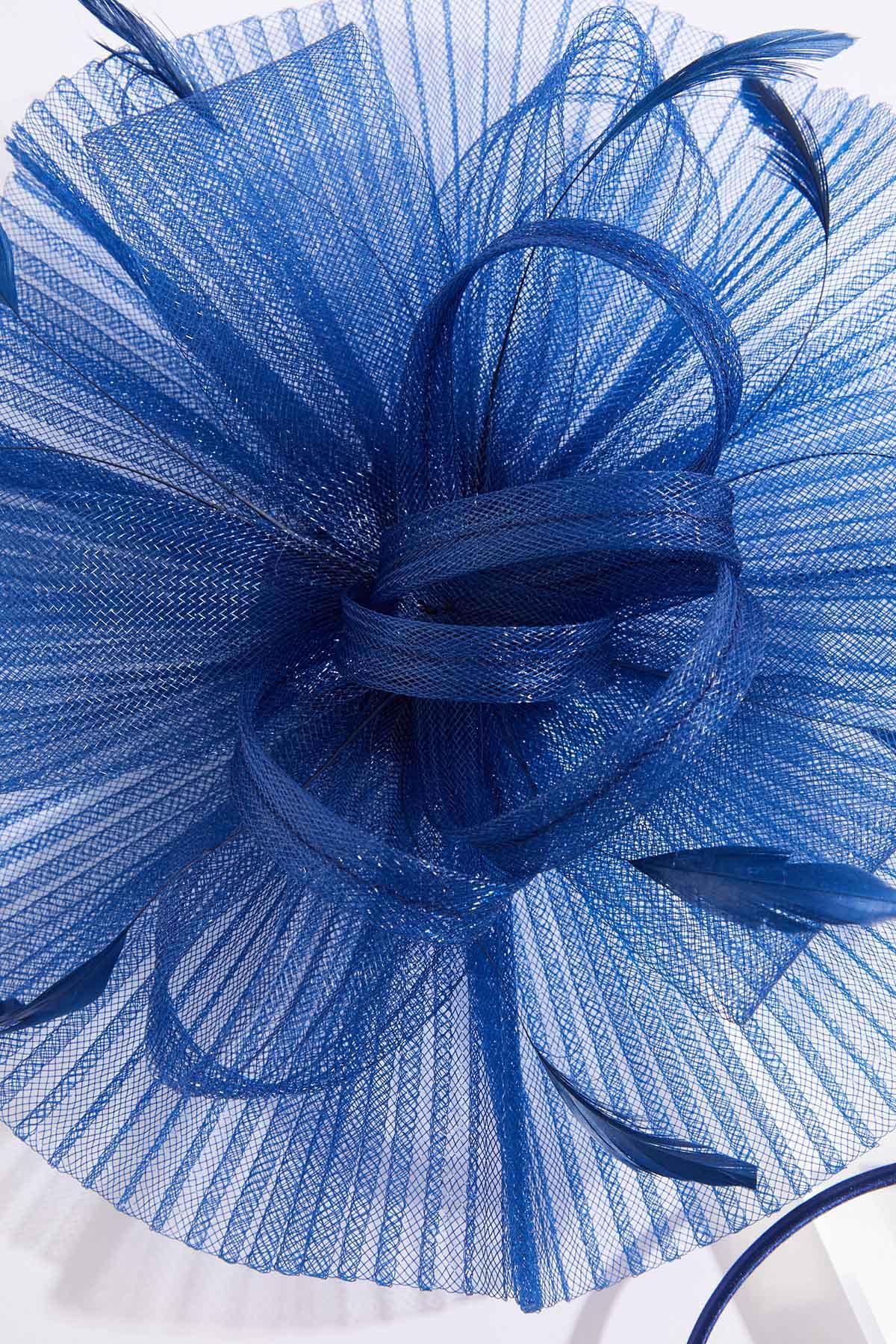 Cato Fashions Navy Pleated Feather Bow Fascinator