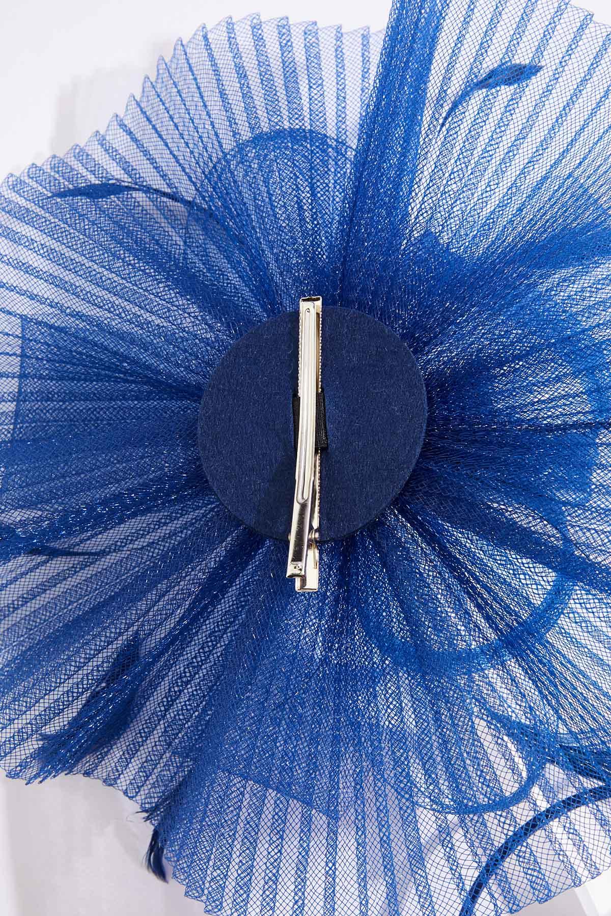 Cato Fashions Navy Pleated Feather Bow Fascinator