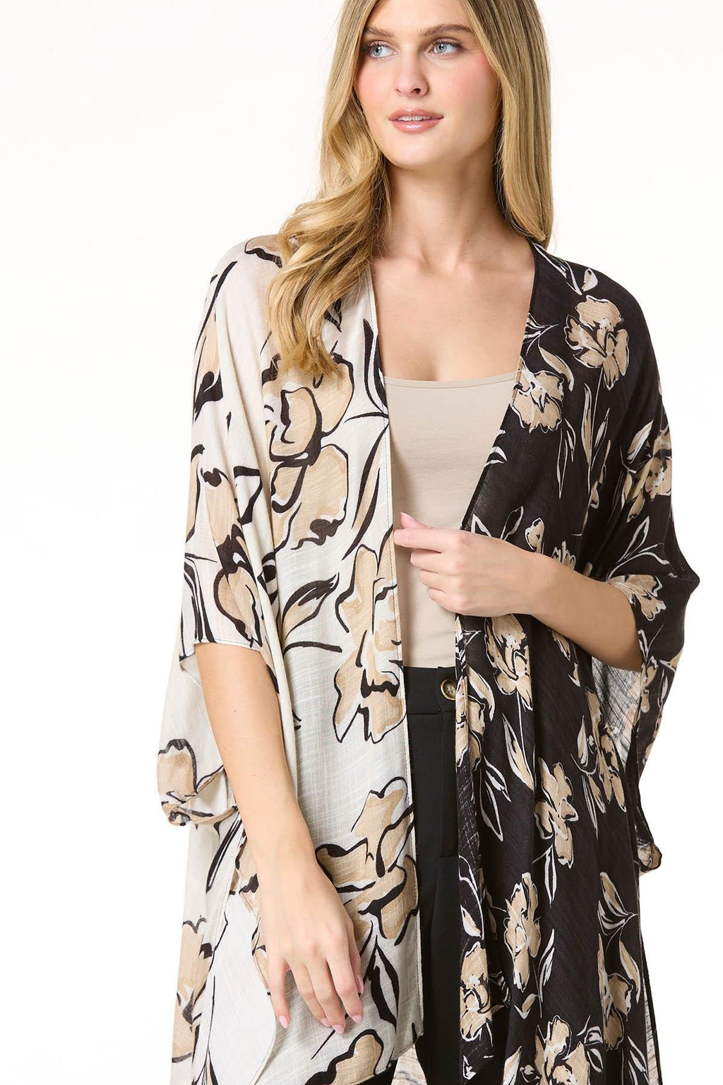 Cato Fashions Floral Colorblock Kimono