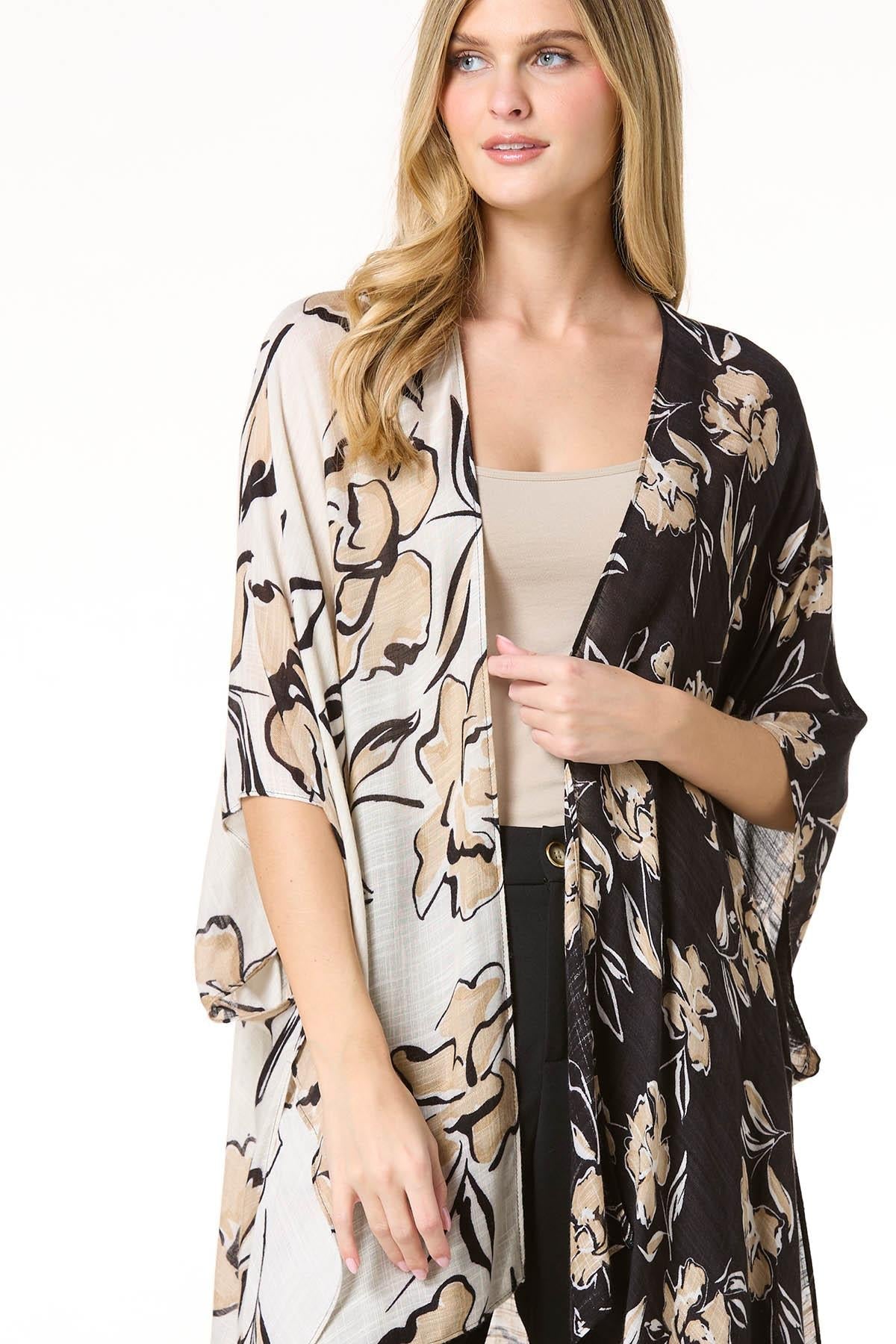 Cato Fashions Floral Colorblock Kimono