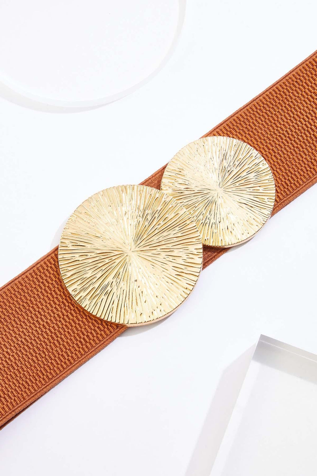 Cato Fashions Plus Size Textured Gold Circle Stretch Belt