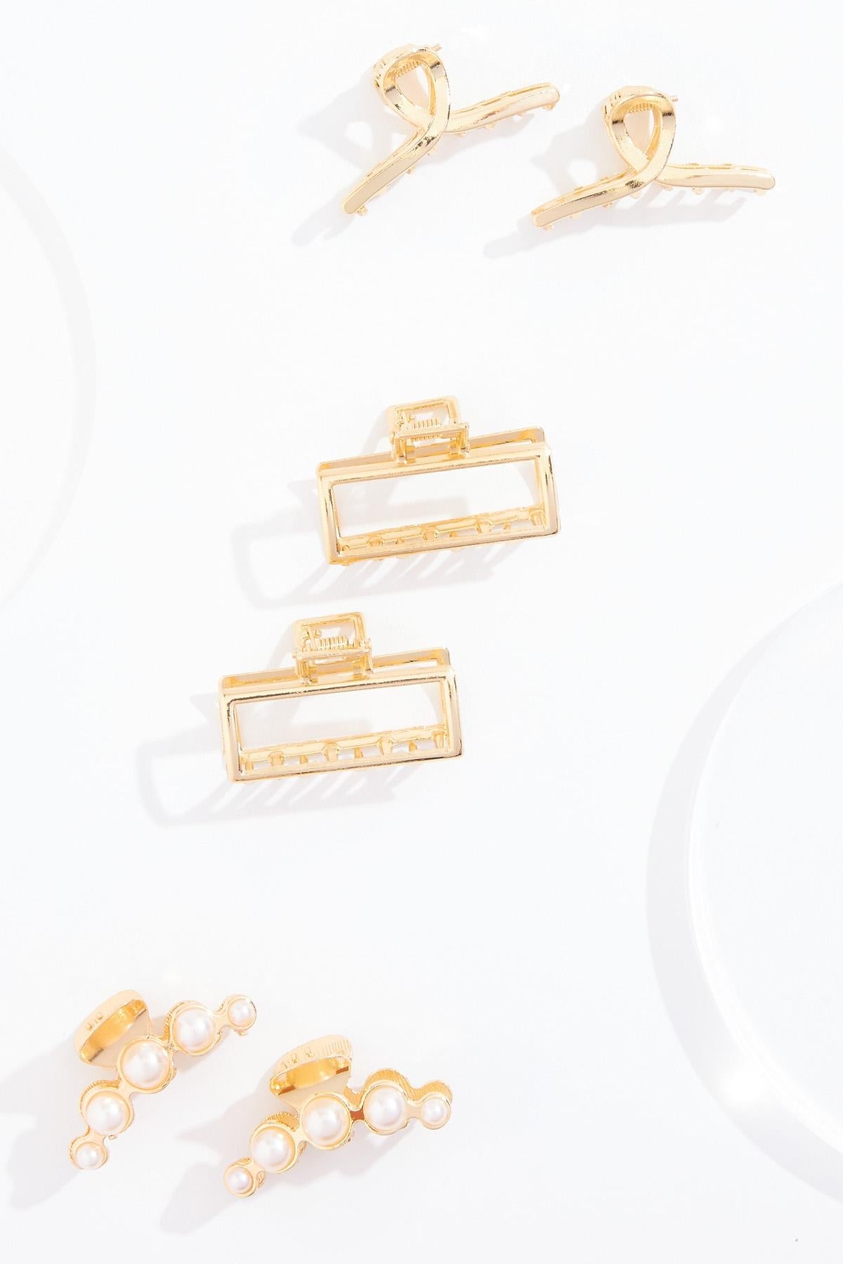Cato Fashions Small Gold Pearl Metal Claw Clip Set