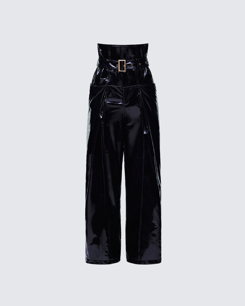 Finesse Melusine Black Vegan Leather Belted Paperbag Trousers