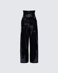 Finesse Melusine Black Vegan Leather Belted Paperbag Trousers