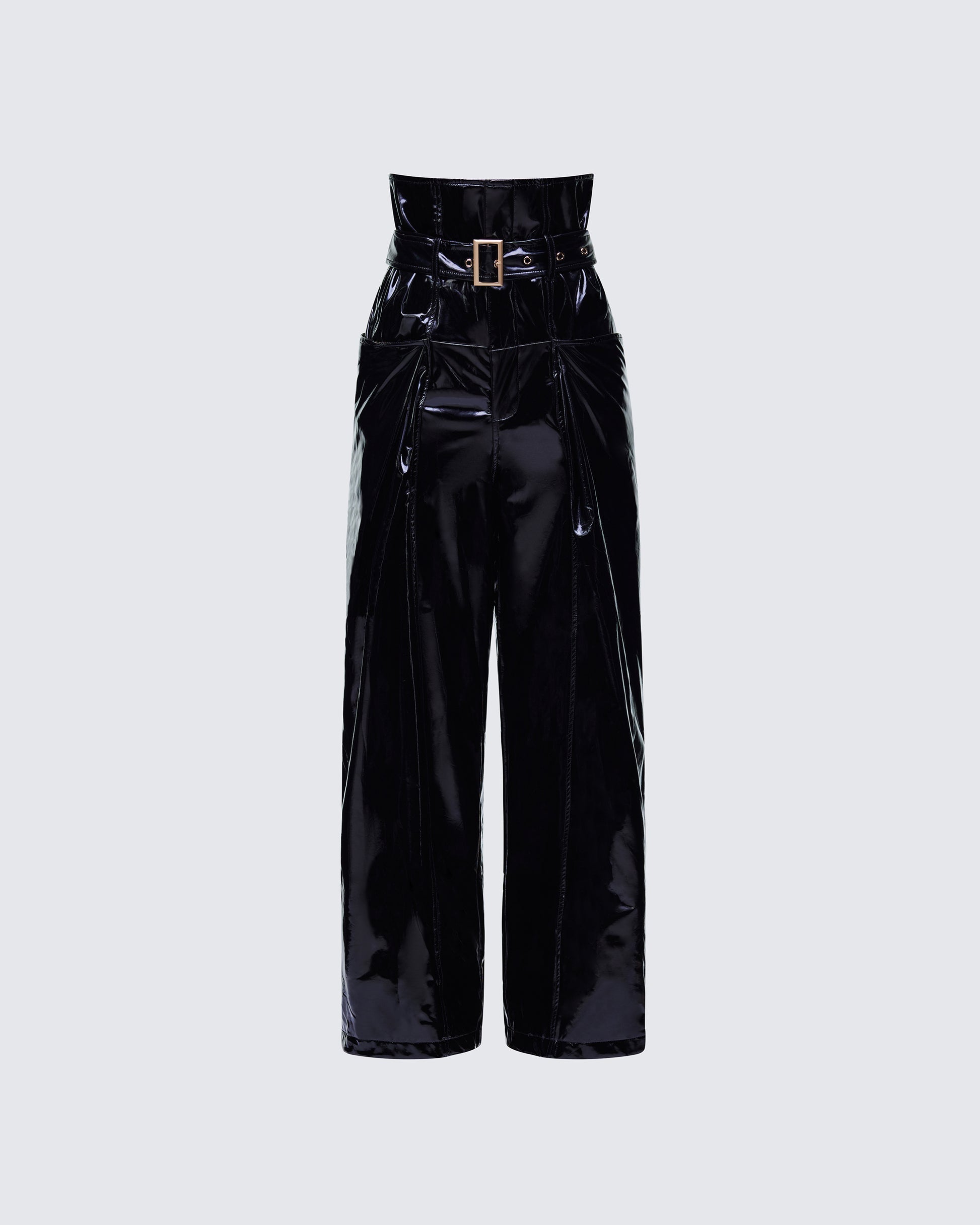 Finesse Melusine Black Vegan Leather Belted Paperbag Trousers