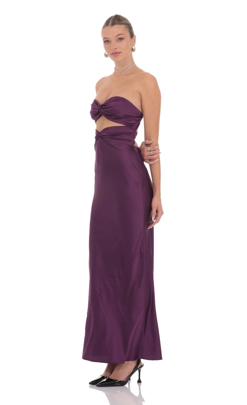 Lucy In The Sky Satin Twist Cutout Maxi Dress in Purple