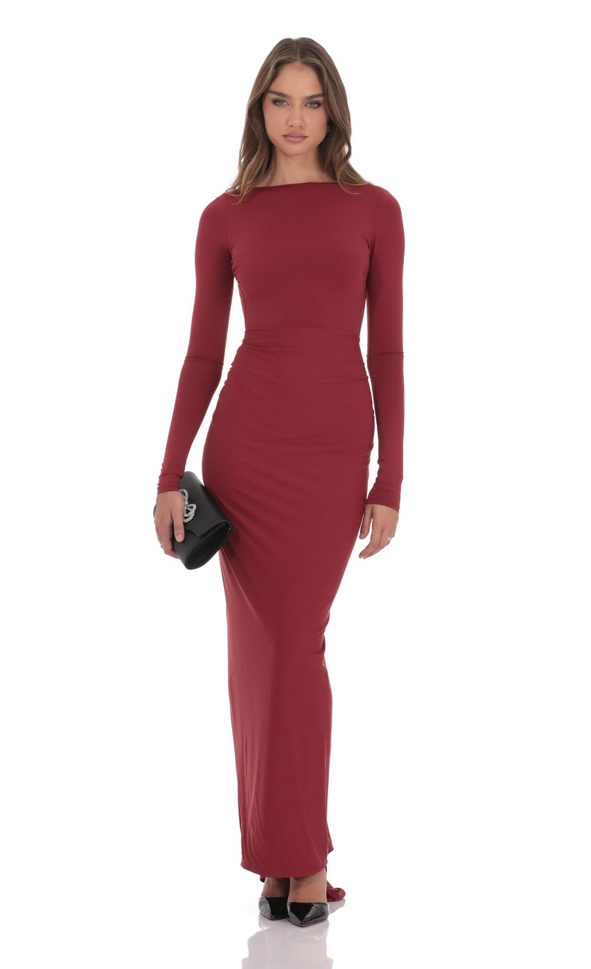 Lucy In The Sky Bodycon Open Back Dress in Maroon