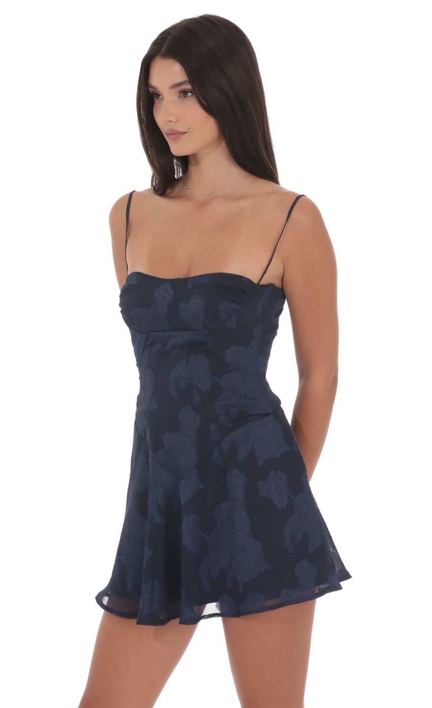 Lucy In The Sky Textured Floral A-line Dress in Navy
