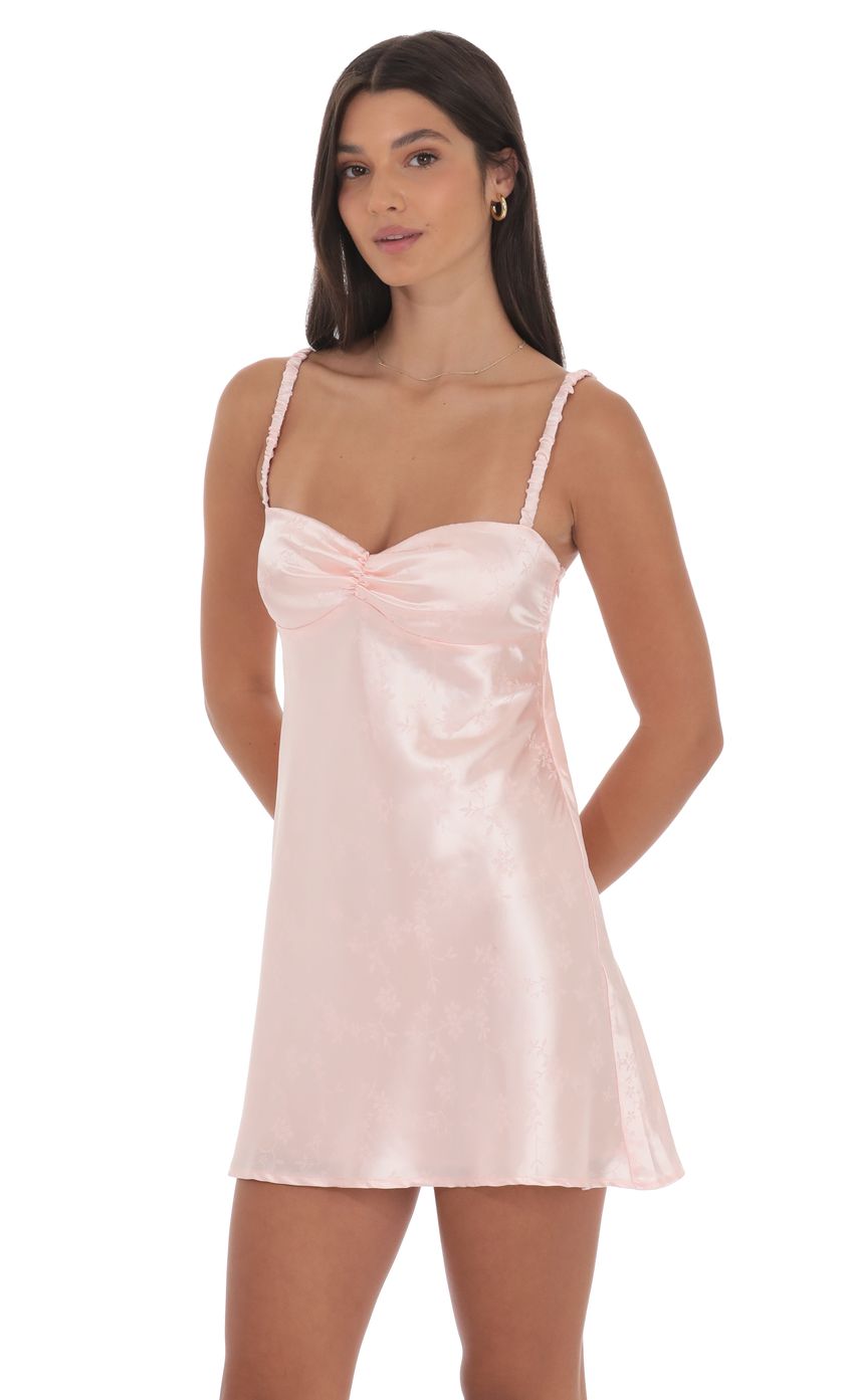 Lucy In The Sky Jacquard Babydoll Dress in Baby Pink