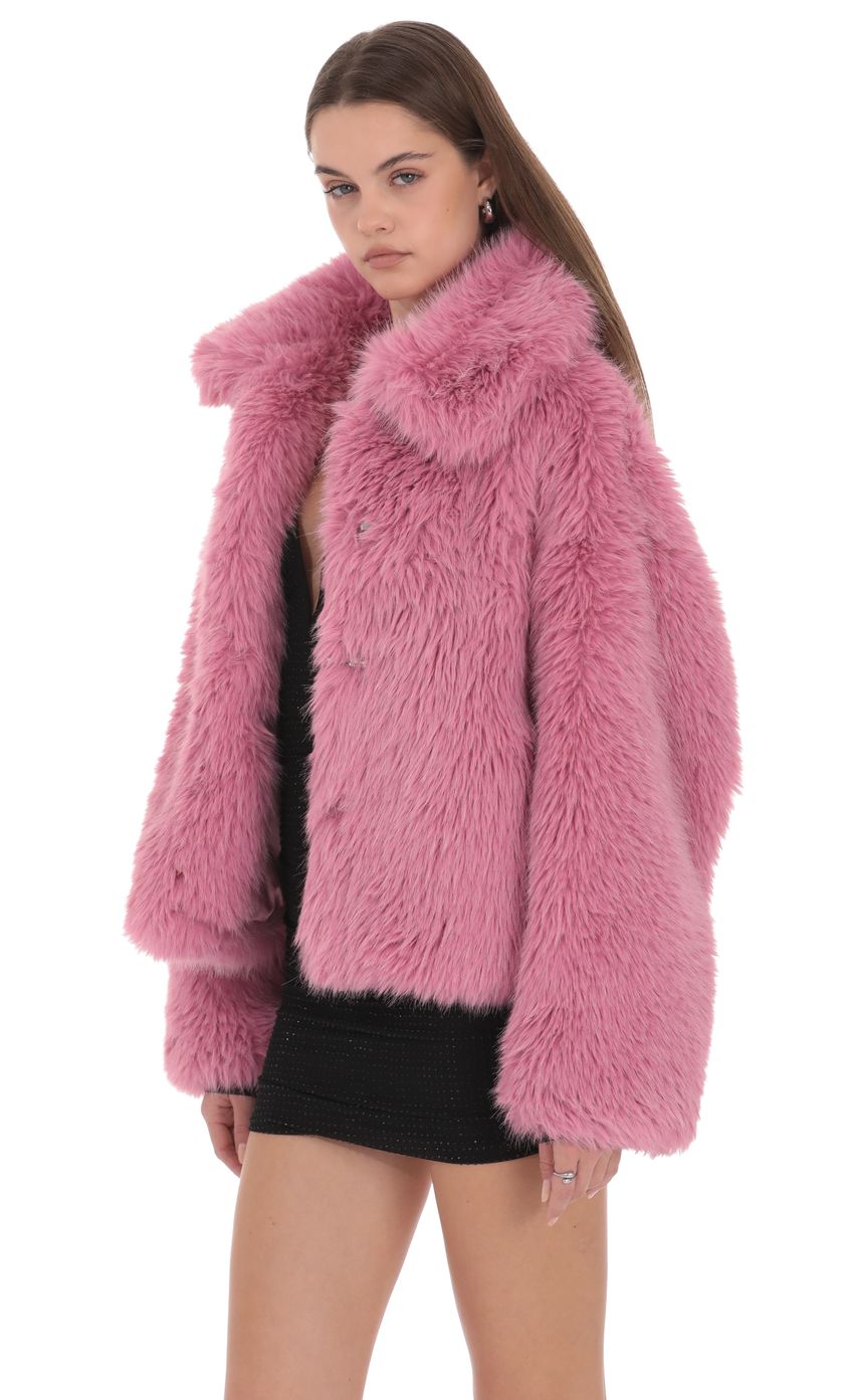 Lucy In The Sky Corinne Faux Fur Jacket in Pink