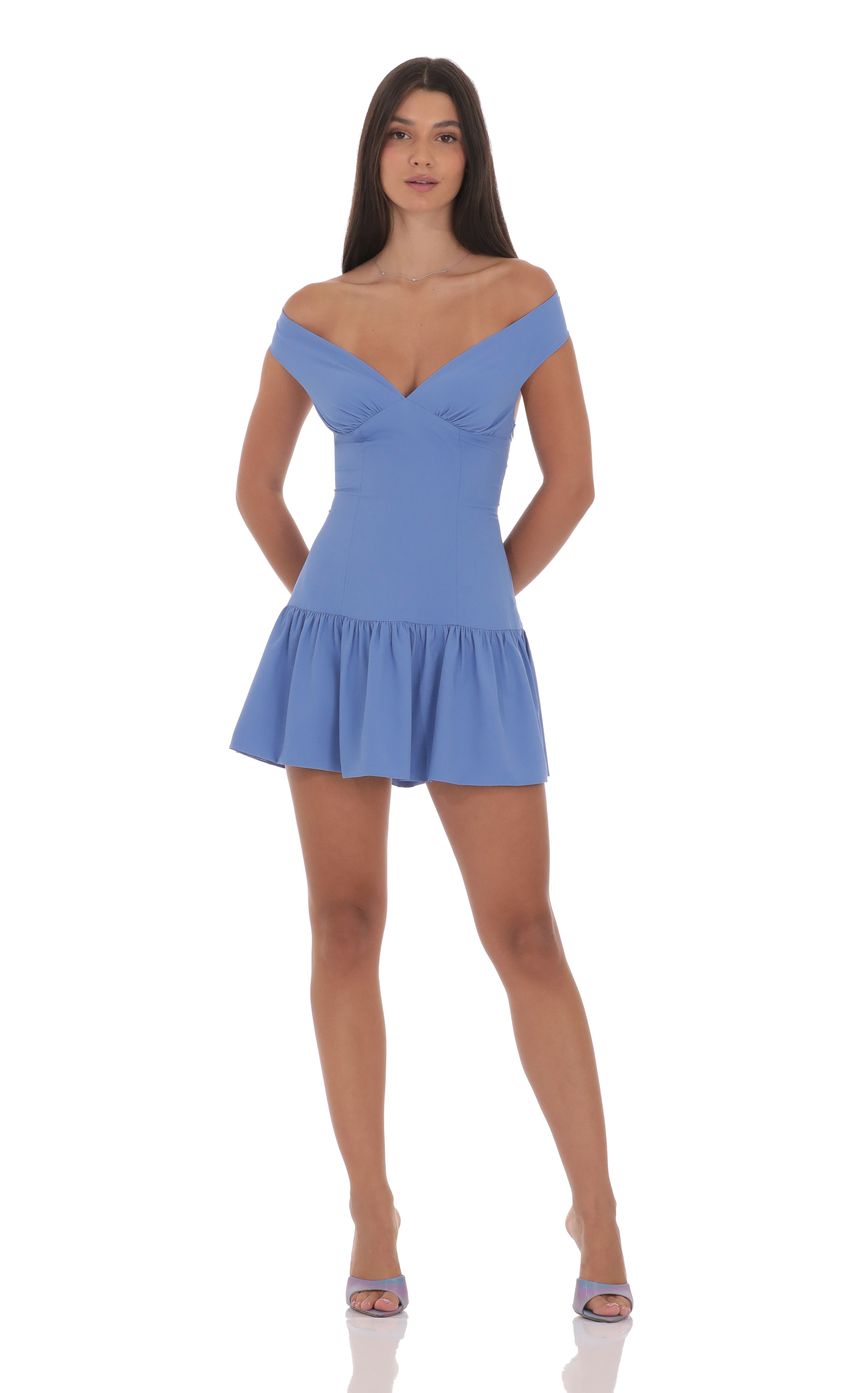 Lucy In The Sky Off Shoulder Drop Waist Dress in Periwinkle