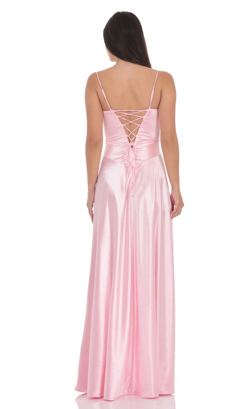 Lucy In The Sky Satin Square Neck Maxi Dress in Pink