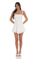 Lucy In The Sky Floral Jacquard Ruffle A-line Dress in White