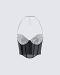 Aela Black Rhinestone Corset Top